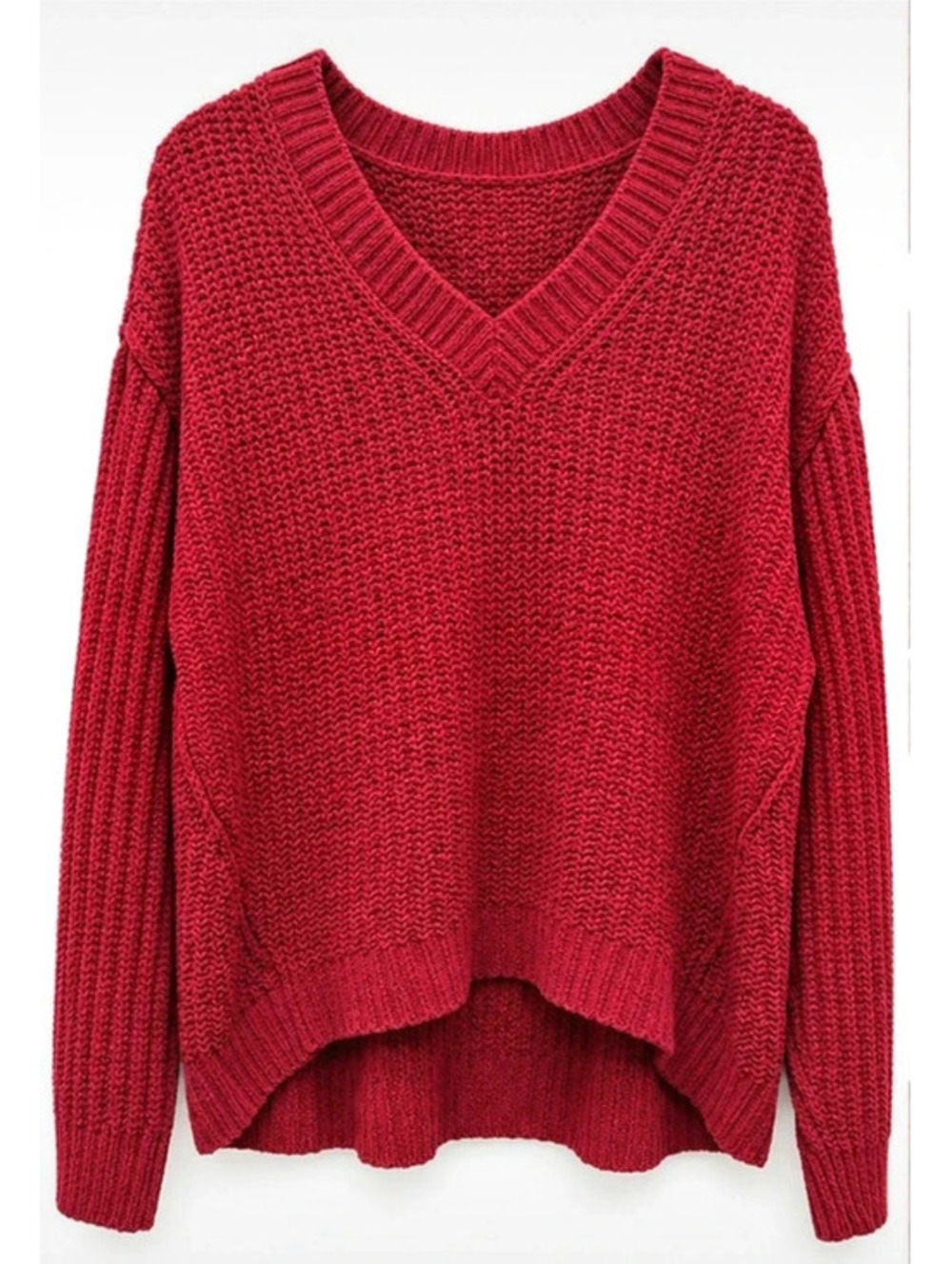 rue21 Red Textured Oversized V-Neck Sweater XL